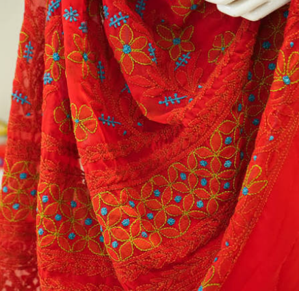 Authentic Chikankari Kadhai embroidery on ladies suit